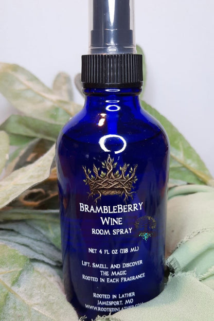 Brambleberry wine room spray bottle on a leafy background