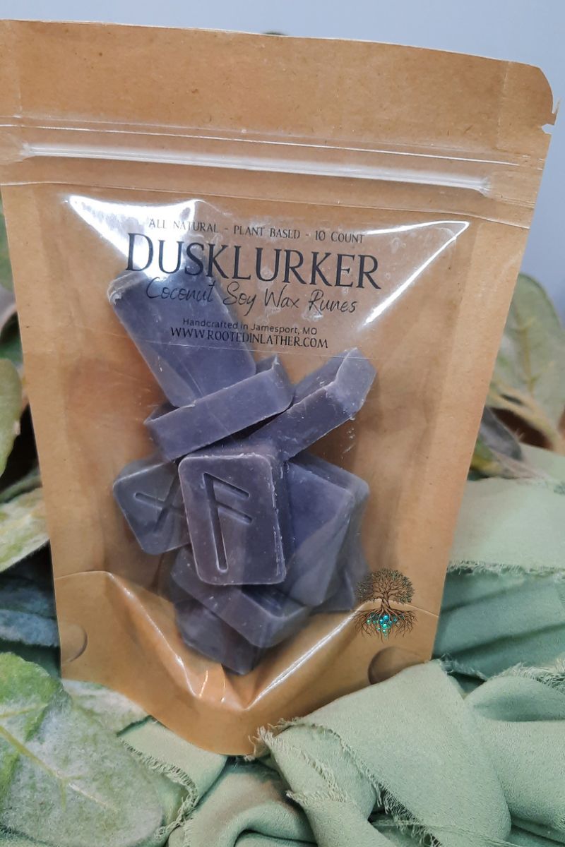 DuskLurker coconut soy wax melts packaging on a leafy background