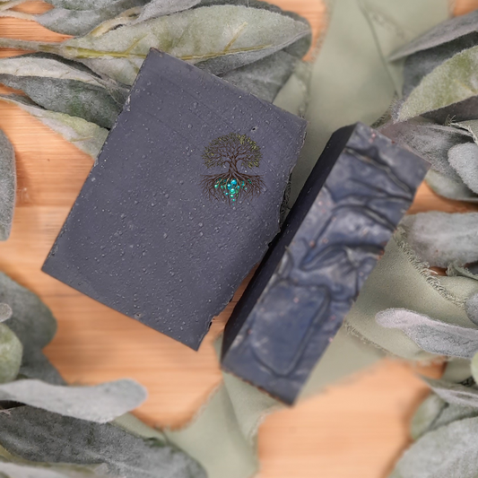 Sparkling dark blue cosmic mica gives this soap the apparance of a dark night sky. Hemp soap bar, hemp soap bar topped with biodegradable glitter.
