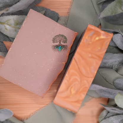 Os hemp soap bars, gold tops with a grey bar. Grey is from the fragrance oil naturally curing. 