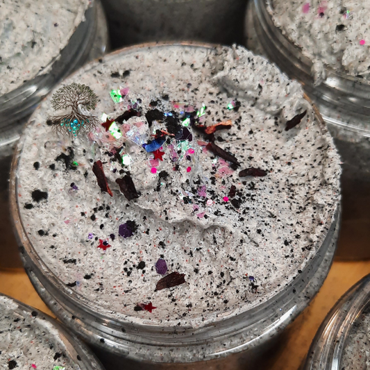 Dragon Queen foaming body scrub, hemp sugar scrub, activated charcoal scrub, biodegradable glitter
