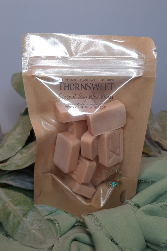 Package of Thornsweet coconut soy wax melts on a textured surface with a neutral background